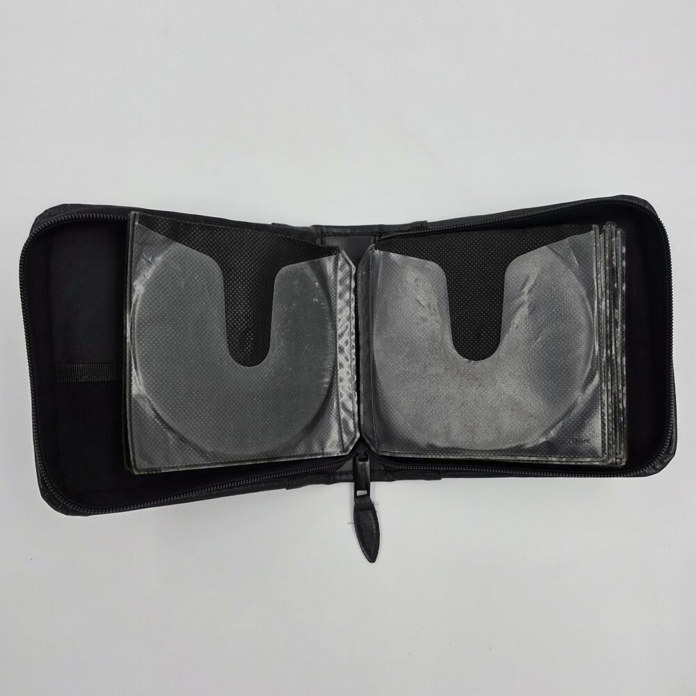 Vintage Case Logic Black Leather 24 CD DVD Blu Ray Disc Storage Holder Case Zip